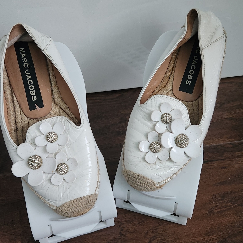 Marc Jacobs White Leather Floral Espadrille Flats Size 38 (US 7.5)